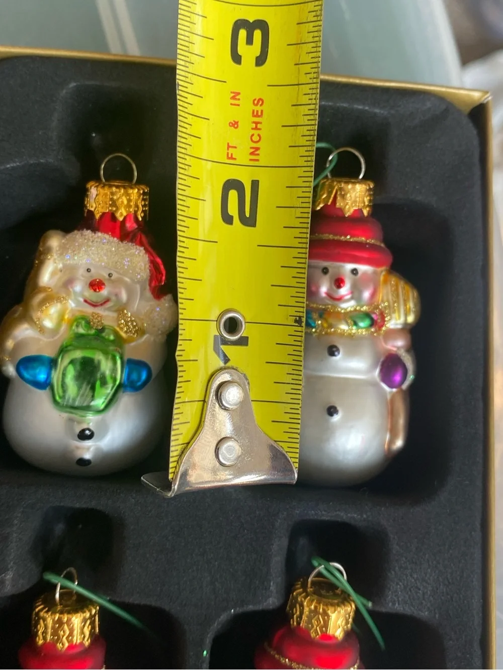 4  Glass 2.5” Unique Treasures Detailed Painted Snowman Christmas Ornament